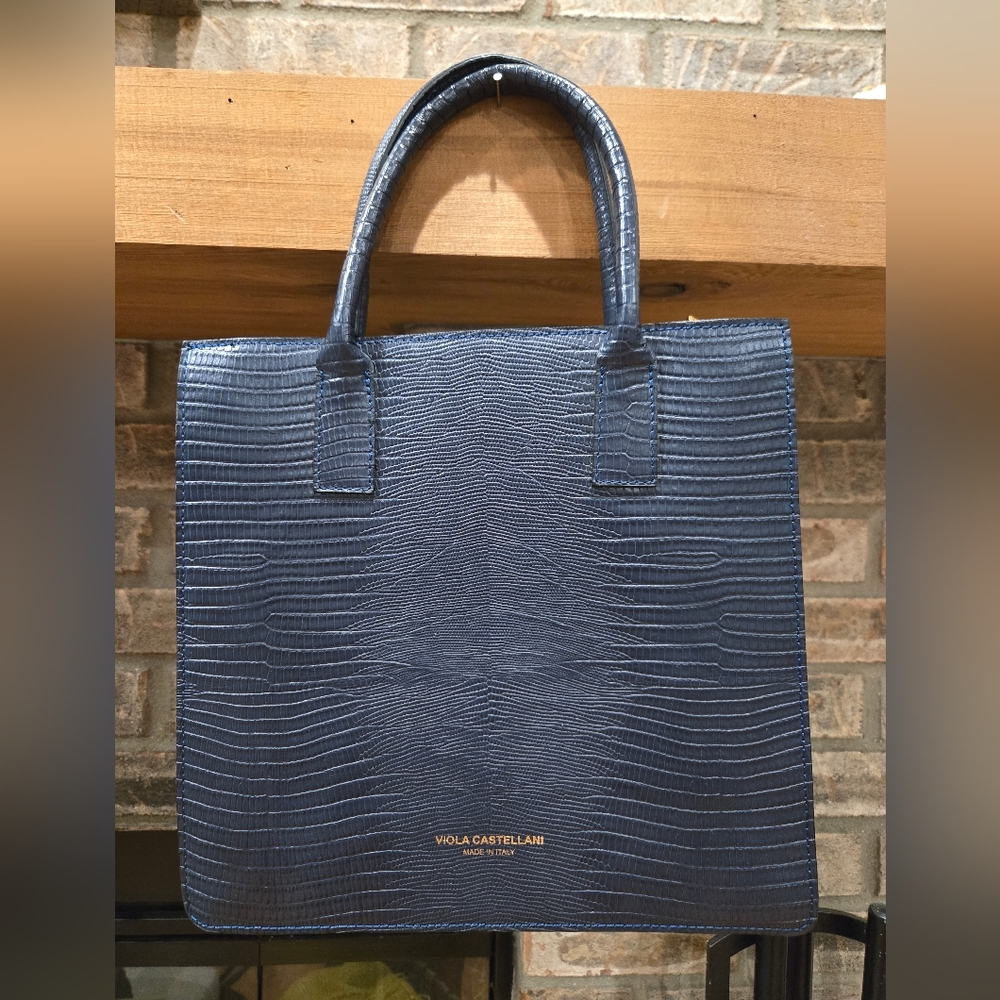 Viola Castellani Blue Italian Leather Crossbody Bag